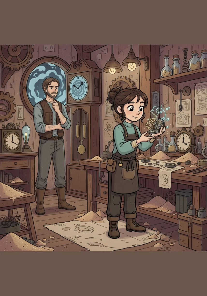 Каенна трудилась в необычной мастерской, где чинили не только механизмы, но и само время. Сюда приходили люди, чьи дни превратились в бесконечный круг или чьи драгоценные воспоминания начали таять, словно утренний туман.