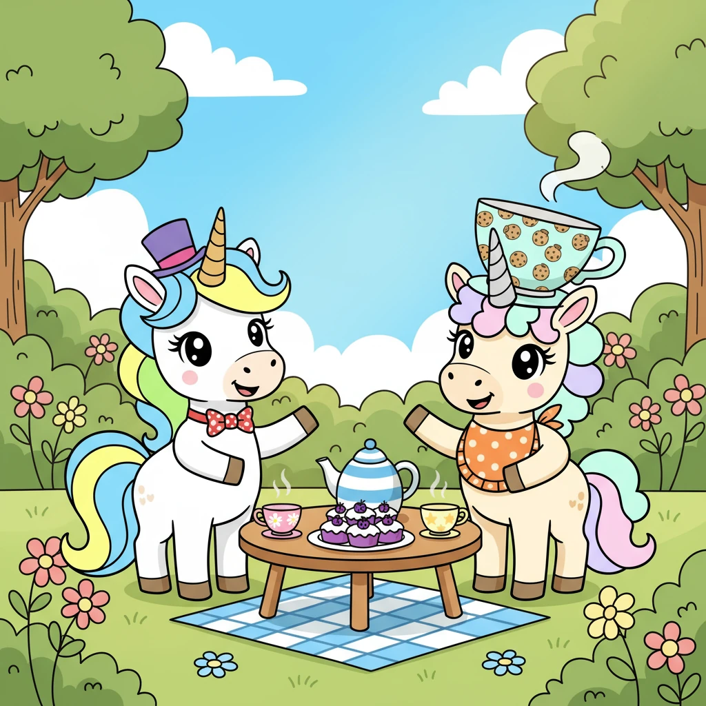 One sunny afternoon, Barnaby suggested a tea party. Bartholomew, always eager for fun, immediately agreed. They gathered their favorite teacups, a little teapot, and a plate of delicious berry cakes from the kitchen, ready to start their lovely afternoon tea.