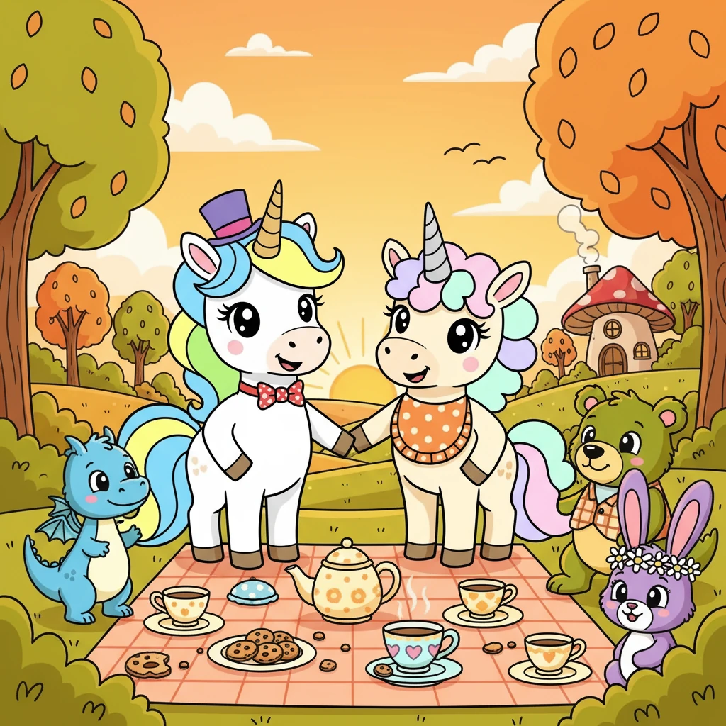 As the sun began to set, painting the sky with warm colors, the tea party came to an end. Barnaby and Bartholomew, along with their new friends, promised to have many more tea parties together, filled with joy and friendship, in the days to come.