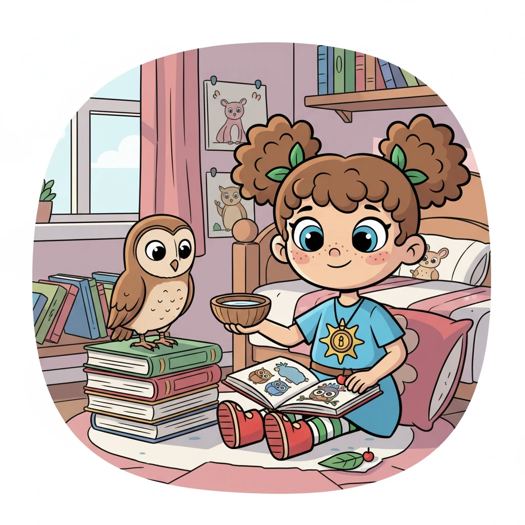 Com cuidado, eles levaram a coruja para casa e cuidaram dela, dando-lhe água e comida. Bia leu livros sobre corujas e aprendeu tudo o que podia sobre seus hábitos e necessidades. A amizade deles se fortaleceu.