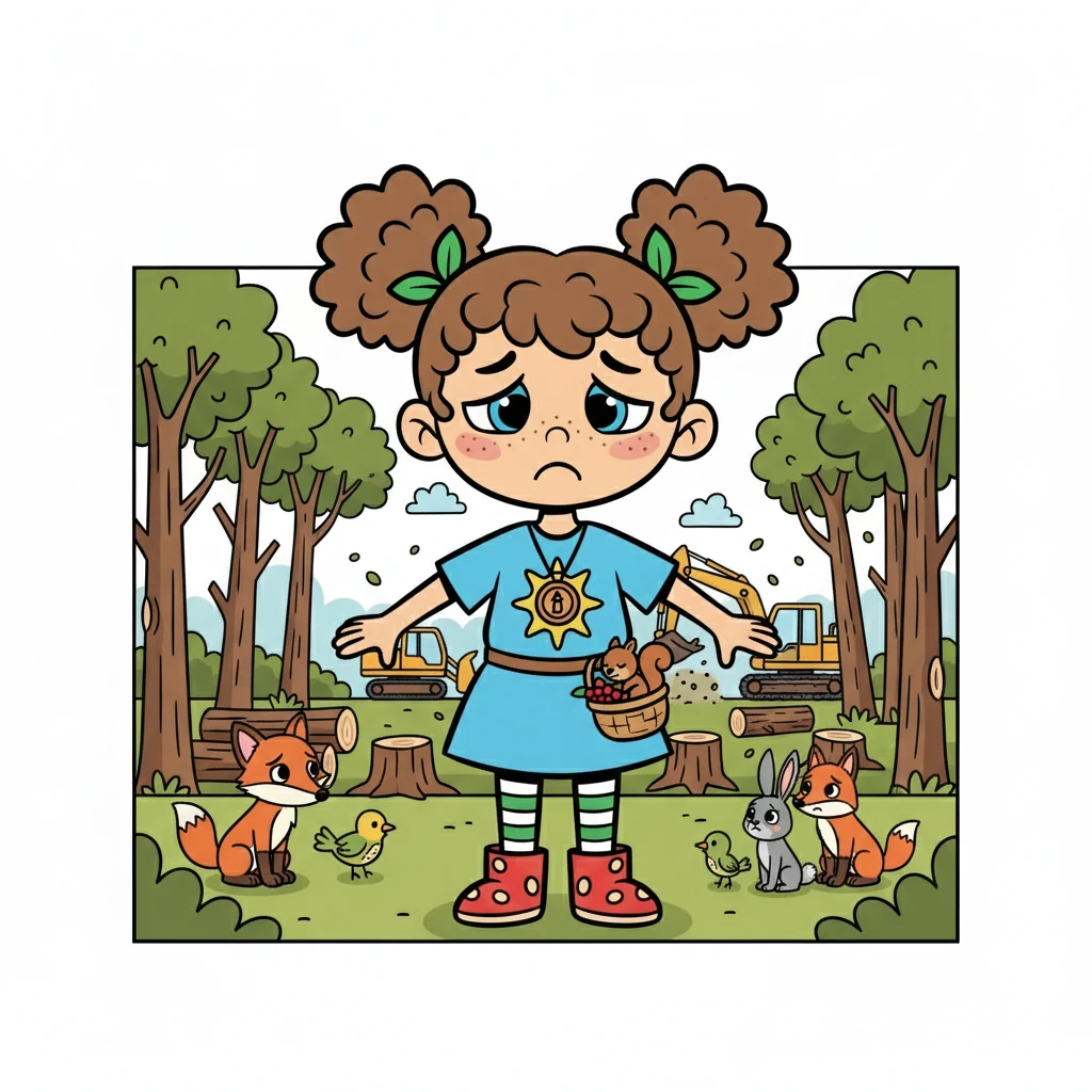 Um dia, eles encontraram uma área da floresta que estava sendo desmatada. Eles ficaram muito tristes, mas decidiram agir. Bia, Leo e Nina sabiam que precisavam proteger seus amigos animais.