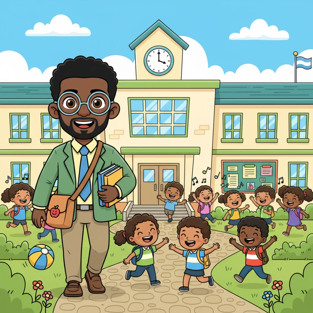 Ahead, the main school building, painted in cheerful cream and green, stretched out, its windows reflecting the morning light like many watchful eyes. The sounds of more arriving students, a symphony of excited voices, grew louder. Mr. Okorie remained a quiet anchor in the delightful chaos.