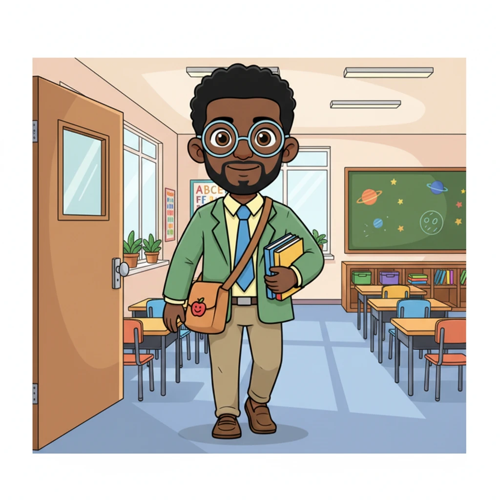 With a final, almost imperceptible nod to the empty hallway, Mr. Okorie stepped inside his classroom. The door swung gently shut behind him, ready to begin another day of teaching. His calm presence now filled the room, awaiting his eager students.