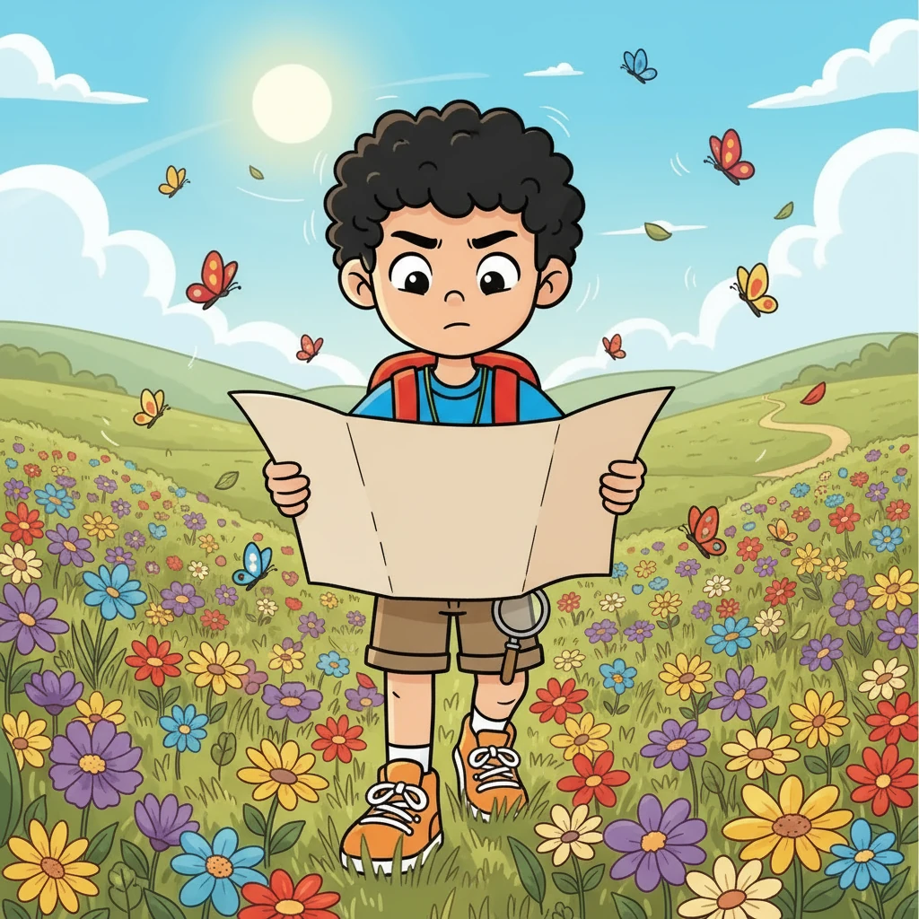 Com o mapa em mãos, Zé partiu em sua jornada. Ele caminhou por campos floridos, onde borboletas coloridas voavam. O sol brilhava intensamente, e a brisa suave o acompanhava, guiando-o em sua aventura.