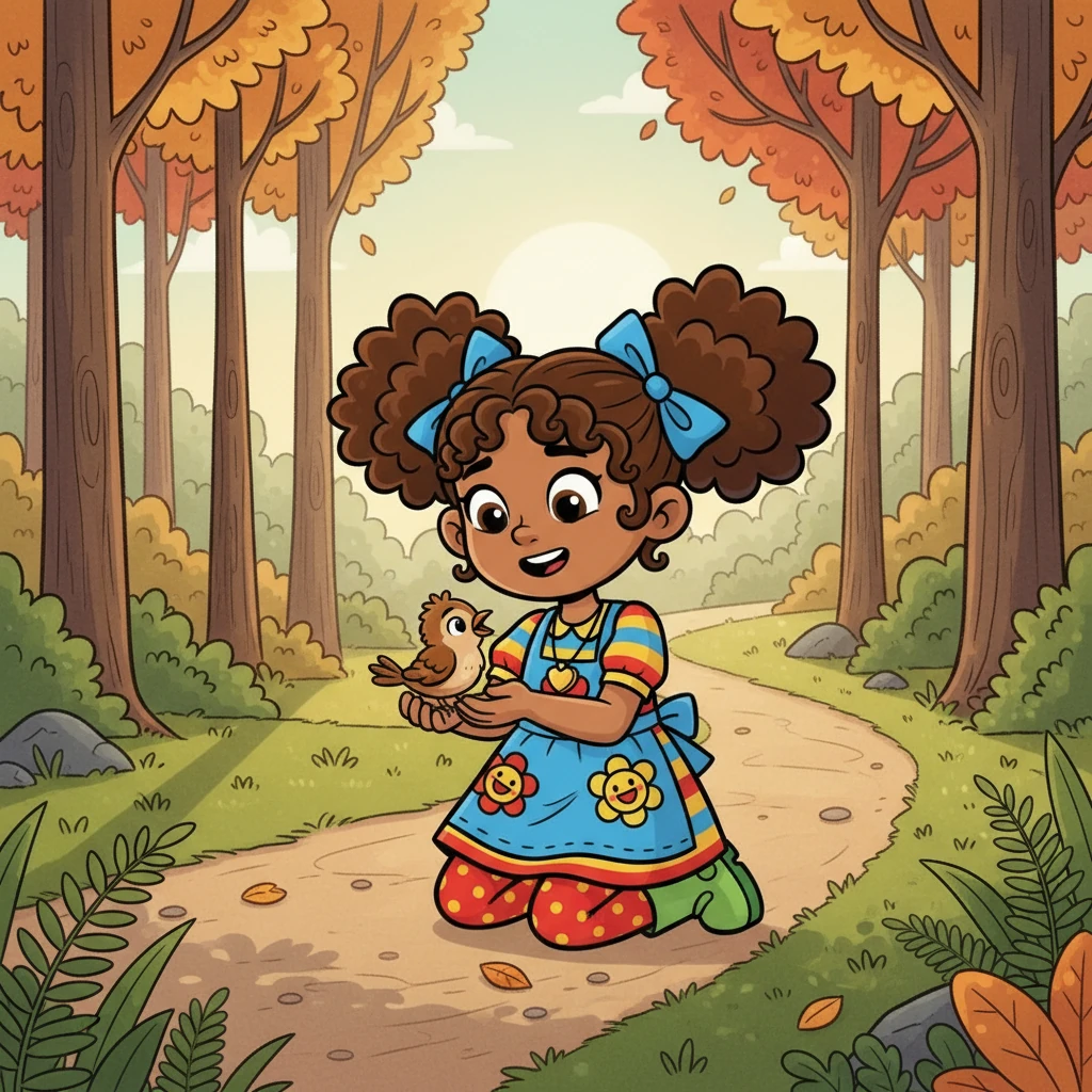 One cool morning, while walking on a path, Lia found a small bird. The bird was tired and shivering.  “Peep… peep,” it chirped softly. Lia’s heart went thump, thump.