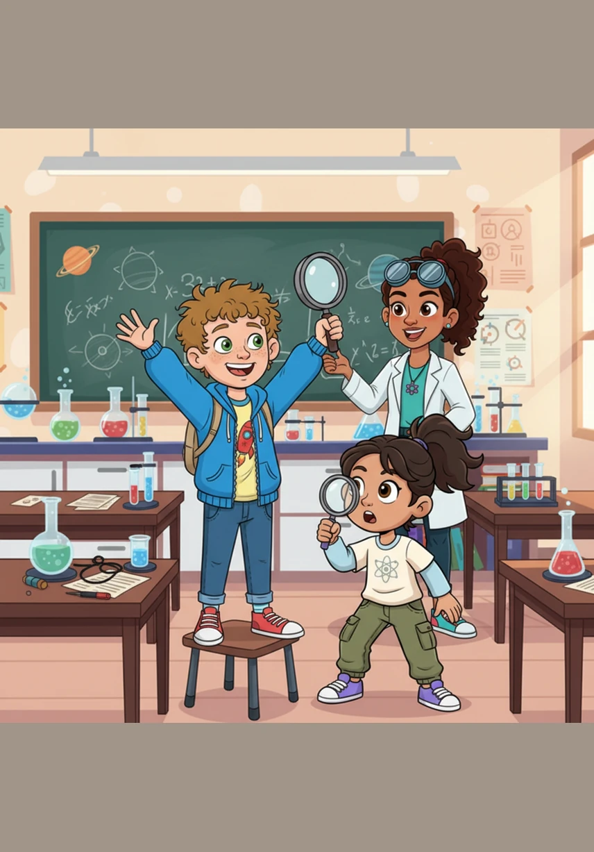 La Srta. Ciencia sostenía un lápiz amarillo frente a Kaleb, Yadnielis y el resto de la clase de cuarto grado. Con una sonrisa misteriosa, les explicó que todo lo que vemos, tocamos y olemos es materia, y que hoy descubrirían el secreto más pequeño que la compone.