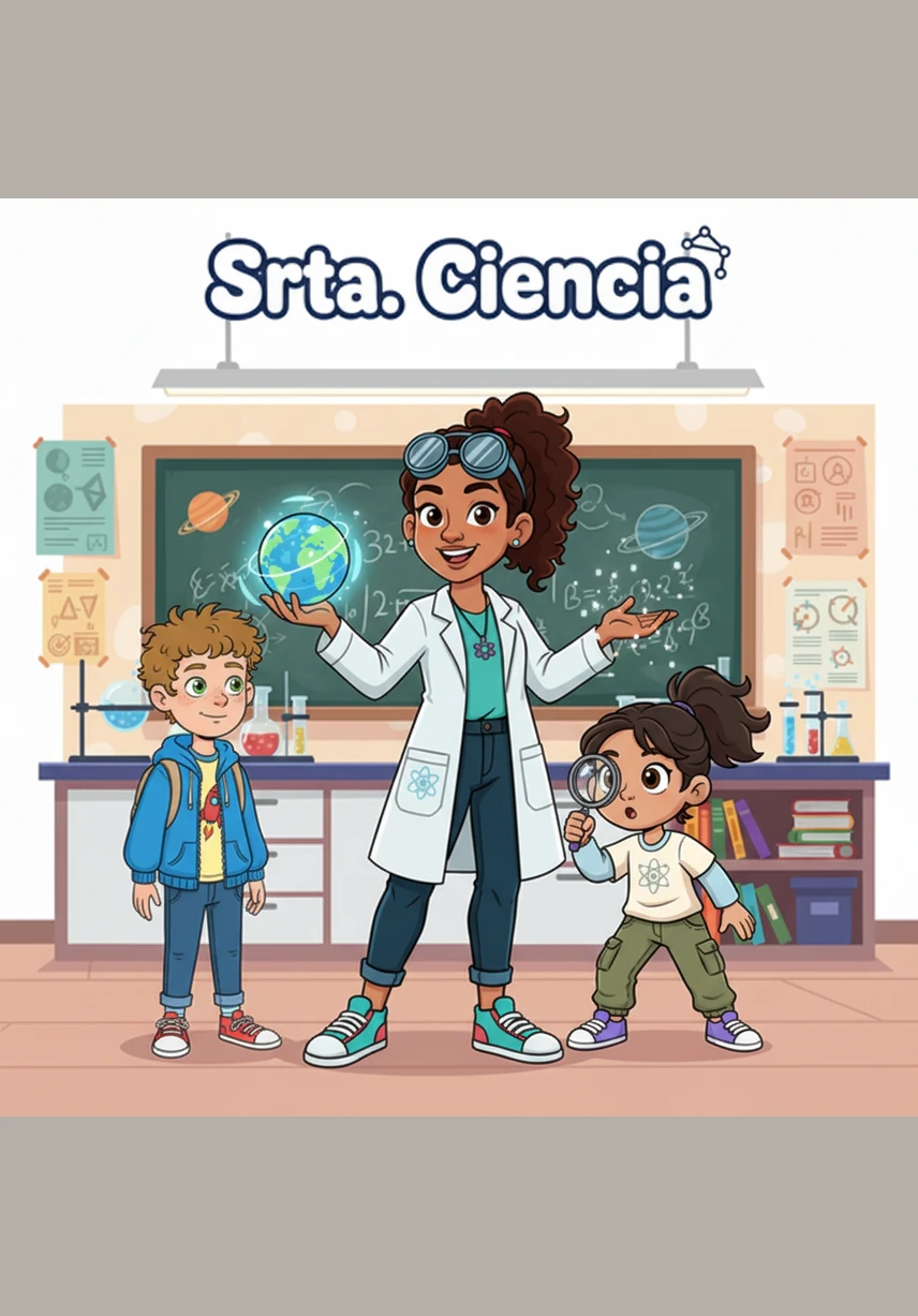 La Srta. Ciencia los devolvió a su tamaño normal en el salón, donde discutieron cómo el conocimiento científico cambia y mejora cuando las personas valientes hacen nuevas preguntas. Se dieron cuenta de que ellos también podrían ser los científicos del futuro que descubran nuevos secretos del universo.