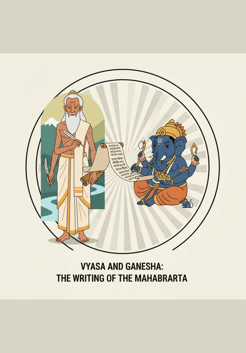 To ensure the story is understood and not just recorded, Vyasa adds a clever counter-condition to their divine contract. Ganesha must fully grasp the deep, hidden meaning of every single word before he writes it down, giving the sage precious moments to breathe and compose his next verses.