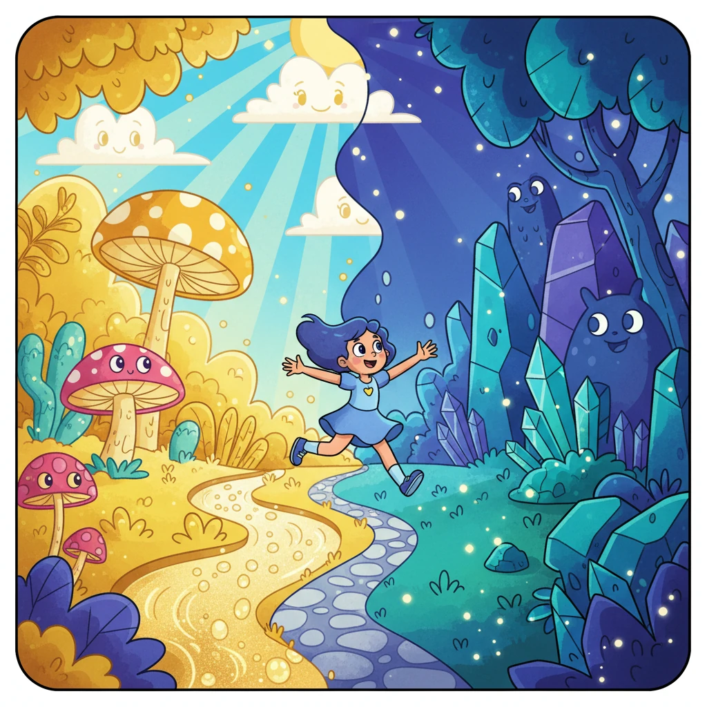 Her journey brought her to the mysterious Land of Goa, a world of dramatic contrasts. One side bathed in brilliant, playful light, the other in deep, shimmering shadows, both equally beautiful and full of secrets.