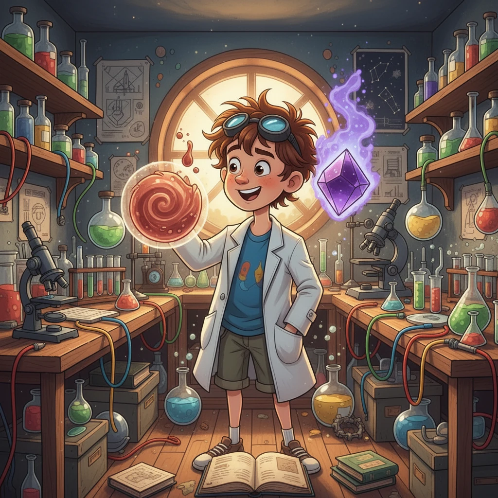 הוא המשיך לקרוא על ברום, יסוד נוזלי אדום-חום, ועל יוד, המוצק הסגול שהופך לגז. הוא התפעל מההבדלים ביניהם ומהשימושים שלהם.