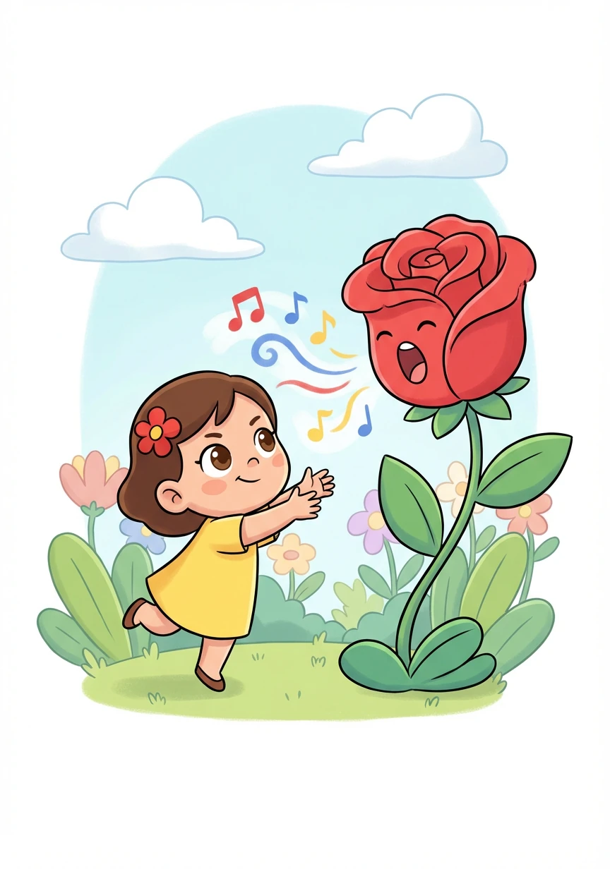 A bright red rose begins to play a bold, strong tune. Flora realizes the rose is singing about courage, teaching her to be brave when she feels scared.