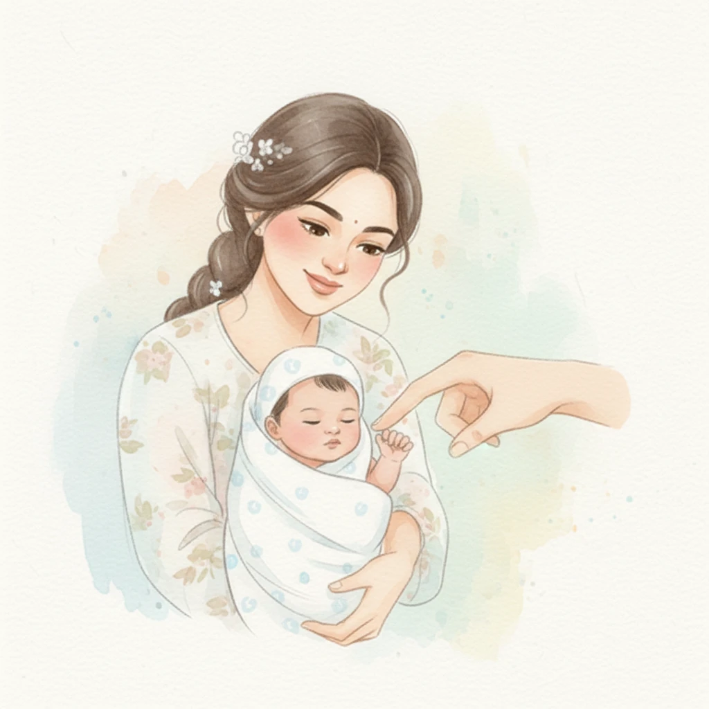 Zara's tiny fingers grasp Rohan's finger, a fleeting, precious connection. The delicate detail of their hands is suggested with minimal lines, allowing the soft blending of skin tones to convey tenderness. A faint blush of joy spreads across the parents' faces.