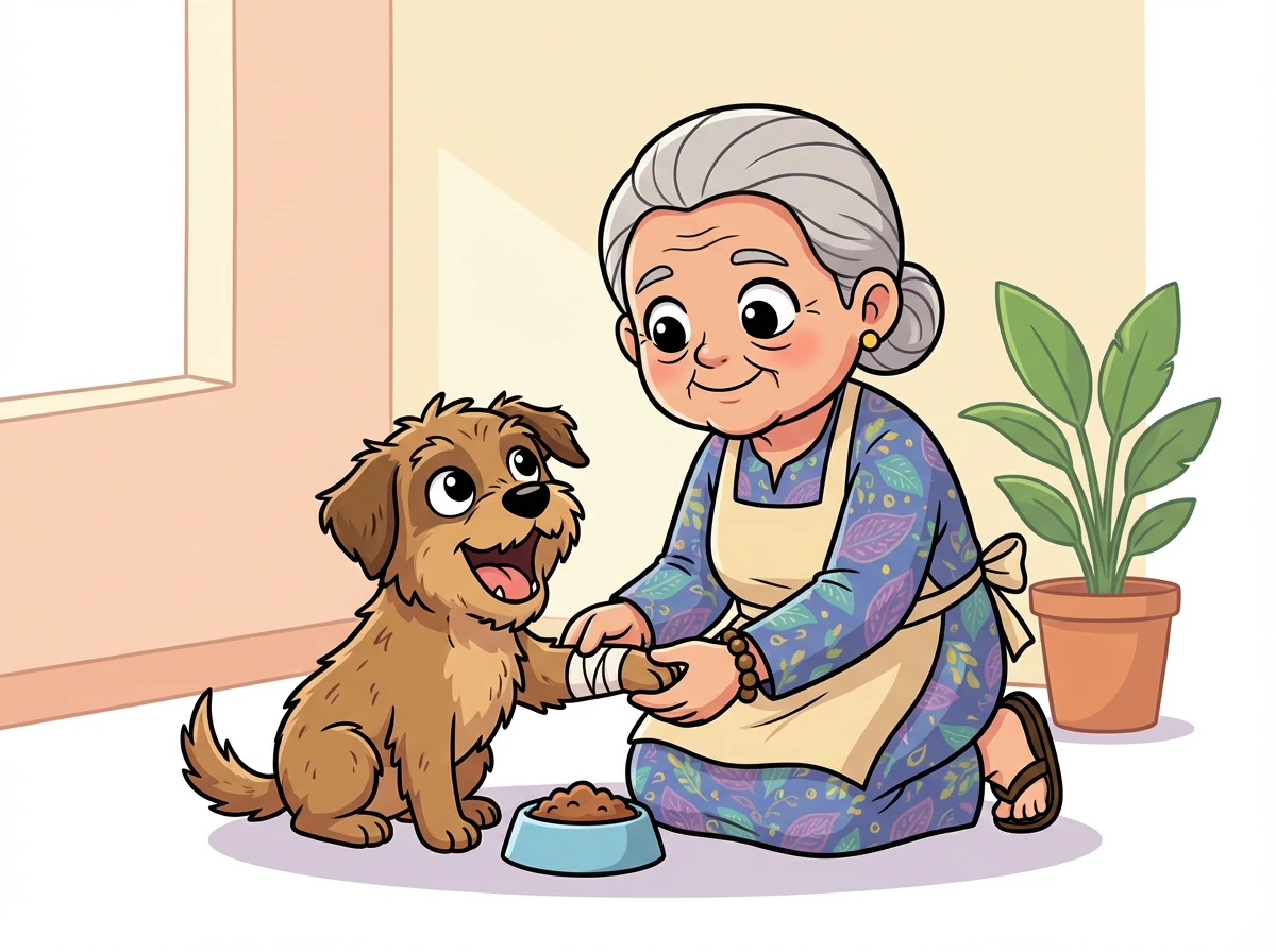 Dengan telaten, Nenek Ratih membersihkan luka anjing itu dan memberinya makan. Ia memberinya nama Gukguk karena suara gonggongannya yang lucu.