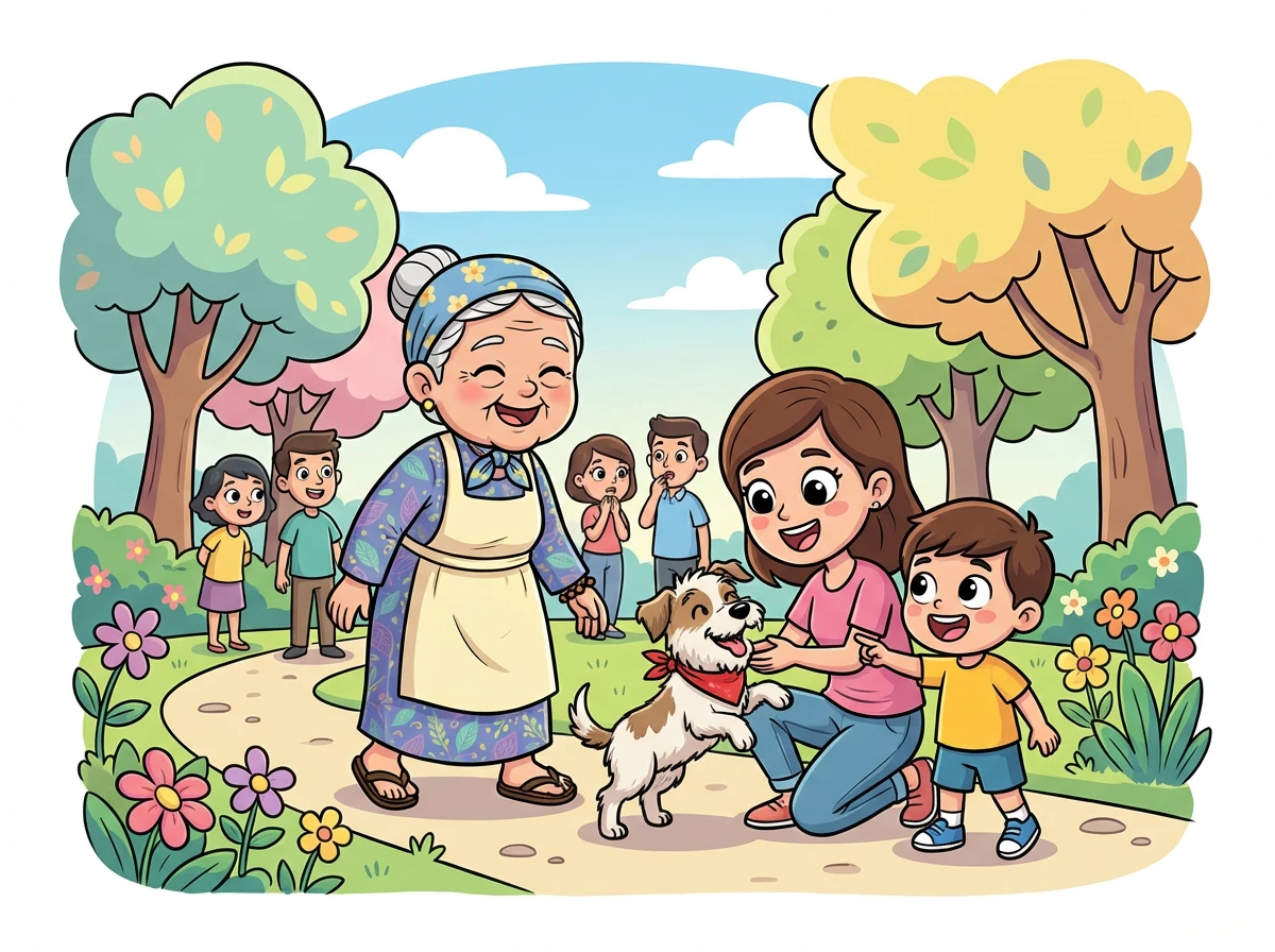 Nenek Ratih dan Gukguk sering berjalan-jalan di taman, bertemu dengan teman-teman baru. Gukguk menjadi daya tarik bagi semua orang.