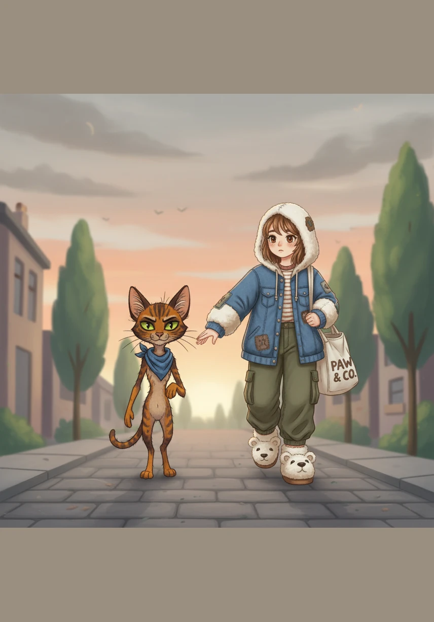 As the sun began to rise behind the smog, the familiar green trees of the park near Buster's home finally appeared in the distance. They hurried through the quiet morning streets, their bond forged by the many perils they had survived together.