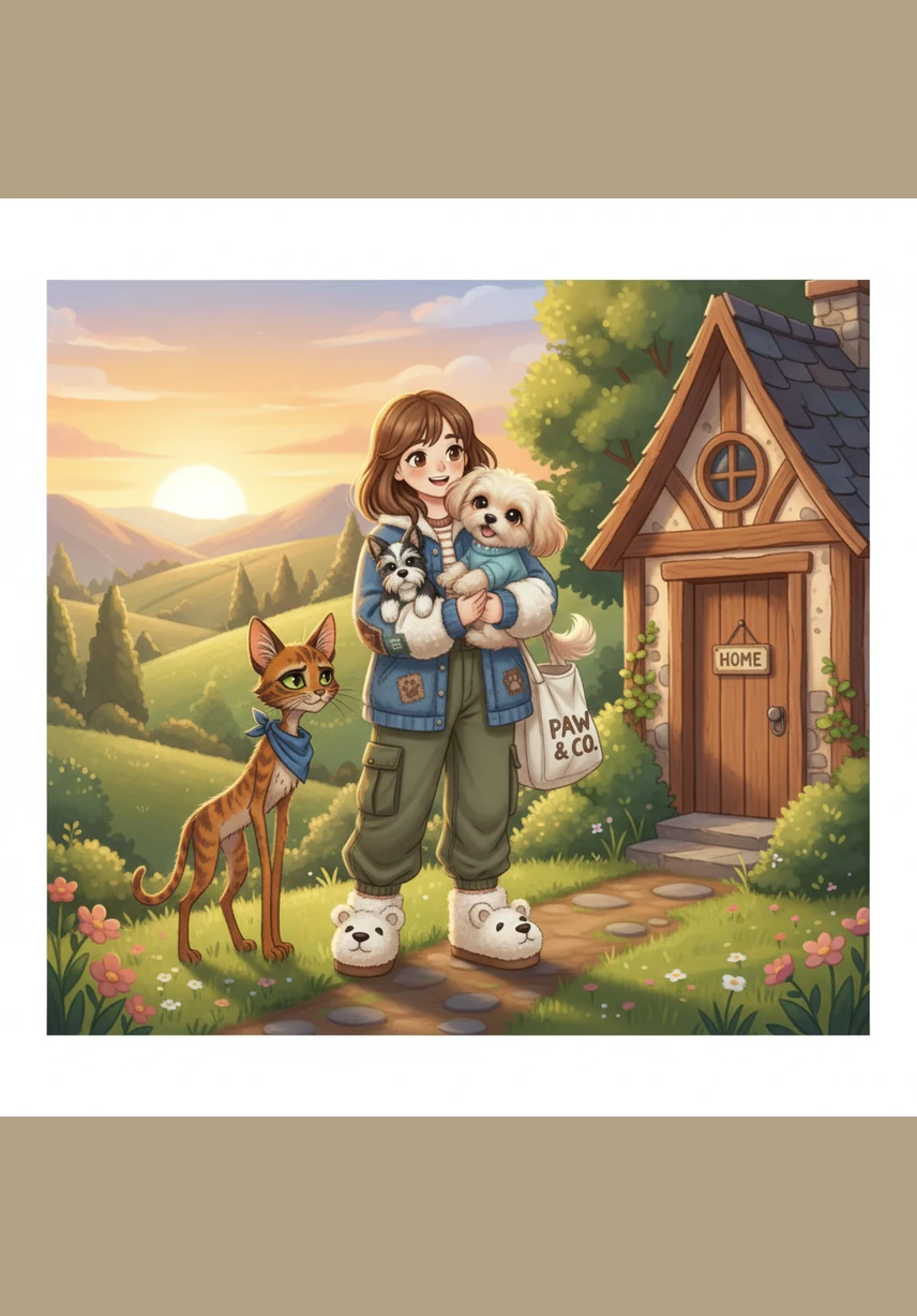 Buster’s owner burst through the front door with tears of joy, scooping the brave dog into a massive hug. Seeing Mittens waiting hesitantly at the gate, the owner welcomed the little cat inside, giving them both a warm home forever.