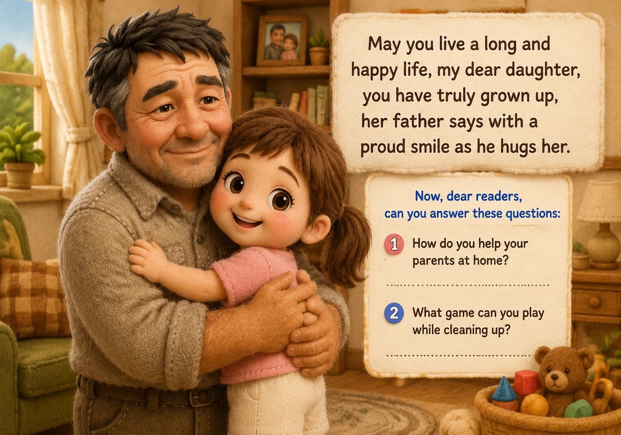 May you live a long and happy life, my dear daughter, you have truly grown up, her father says with a proud smile as he hugs her. Now, dear readers, c