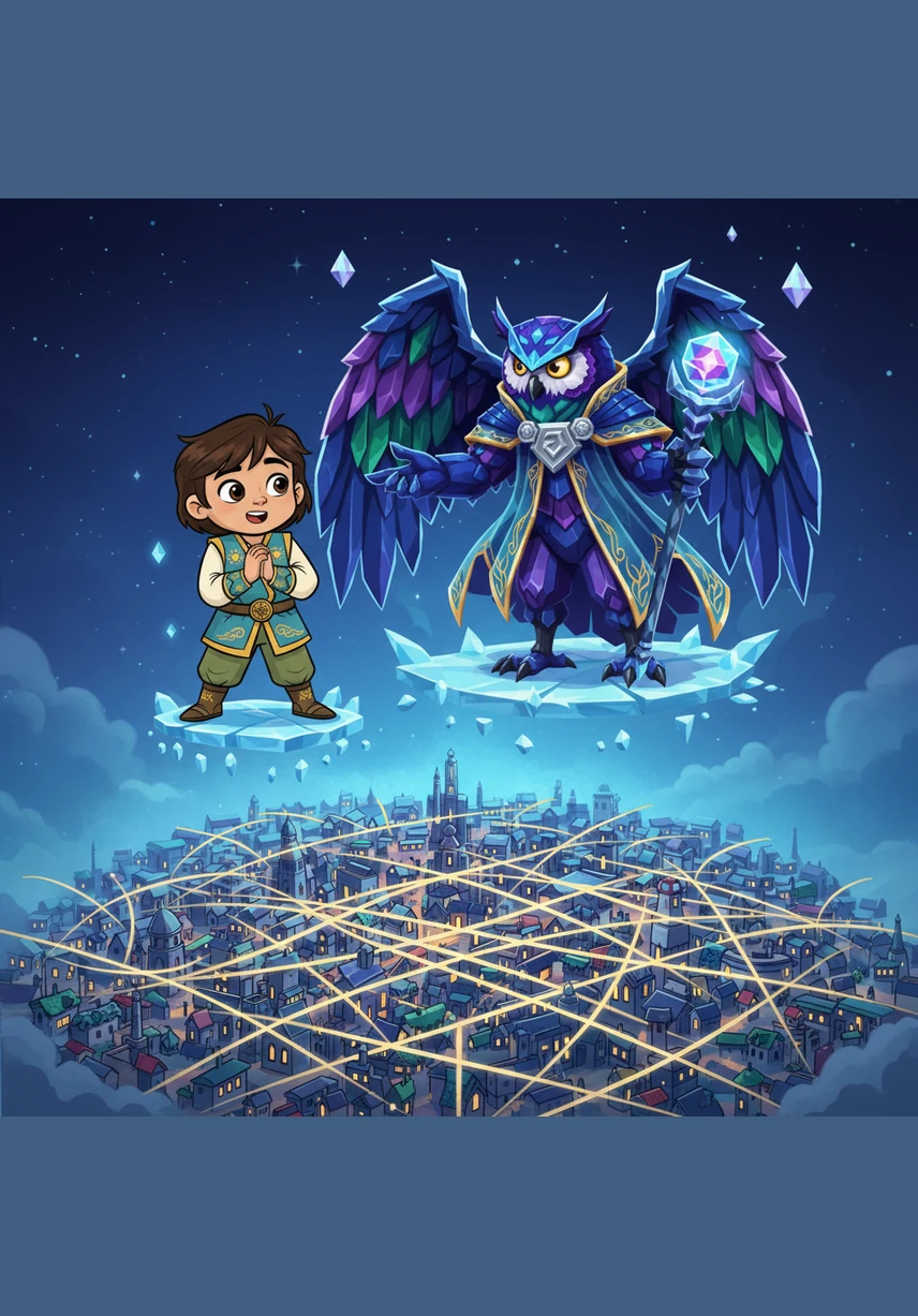 High above the city, Alnur sees a network of golden lines of light connecting every home, representing the laws that protect the entire community. These laws ensure that everyone follows the same rules of fairness, justice, and mutual respect.