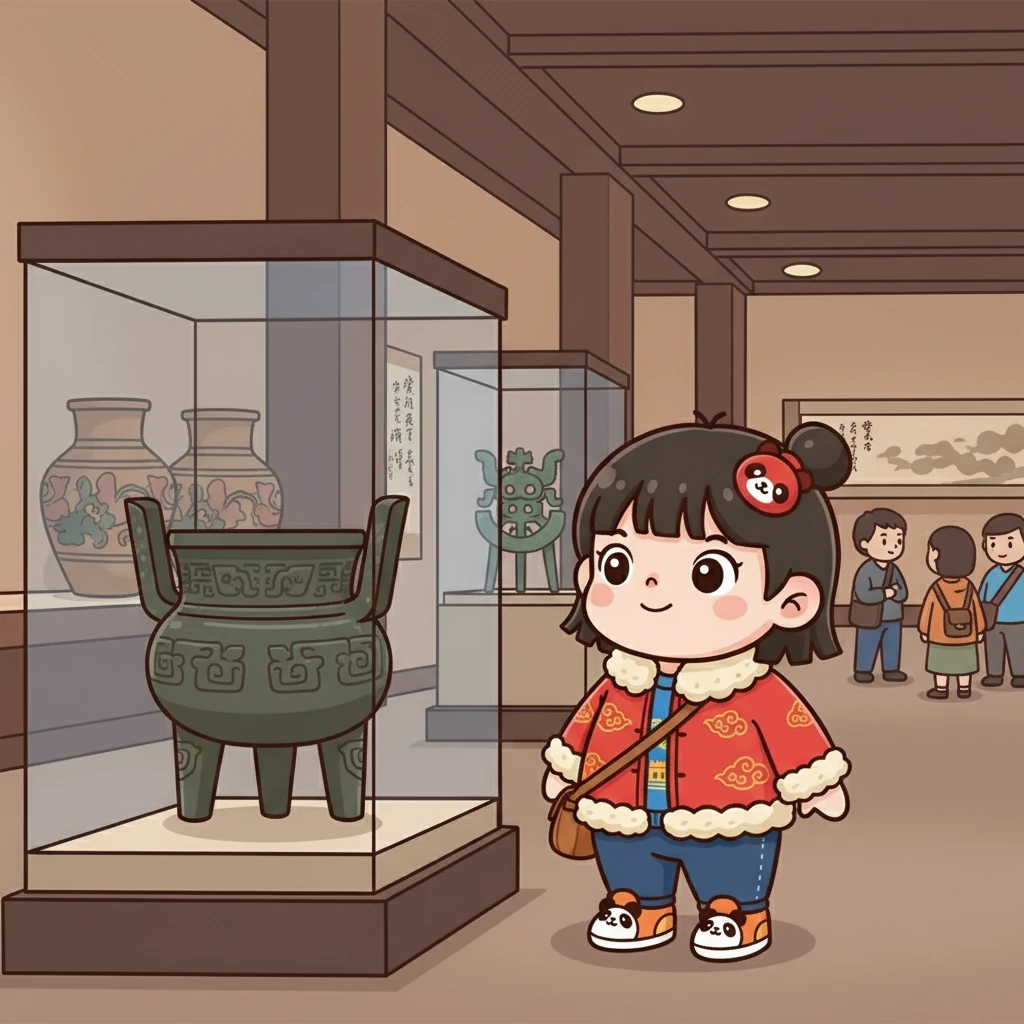 他们参观了国家博物馆，秋宝对展出的文物充满了好奇。她认真地看着每一件展品，仿佛在聆听着历史的故事。