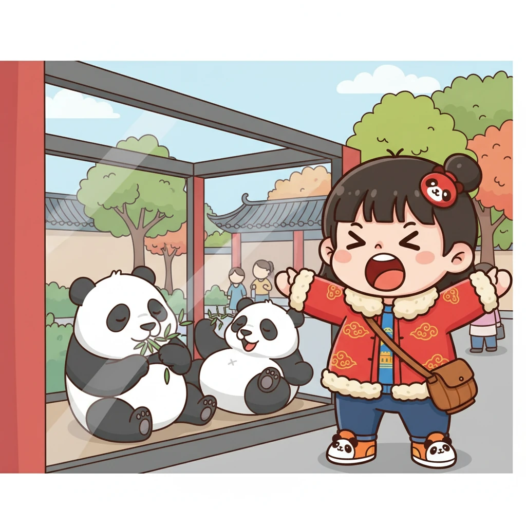 他们来到了北京动物园，秋宝看到了各种各样的动物，兴奋地尖叫起来。熊猫憨态可掬，让秋宝忍不住想靠近。