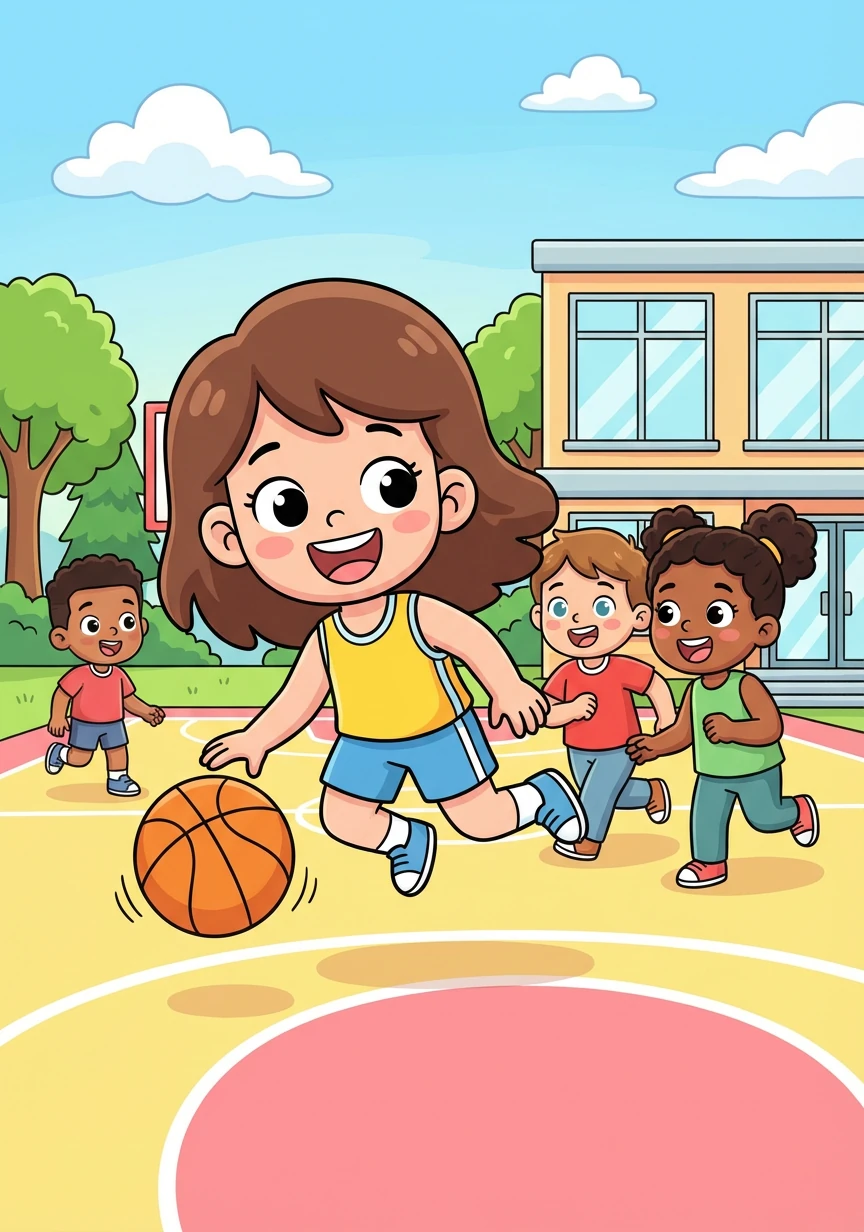Sophia loves playing basketball with her friends after school. She feels energized and happy when she's running and shooting hoops.
