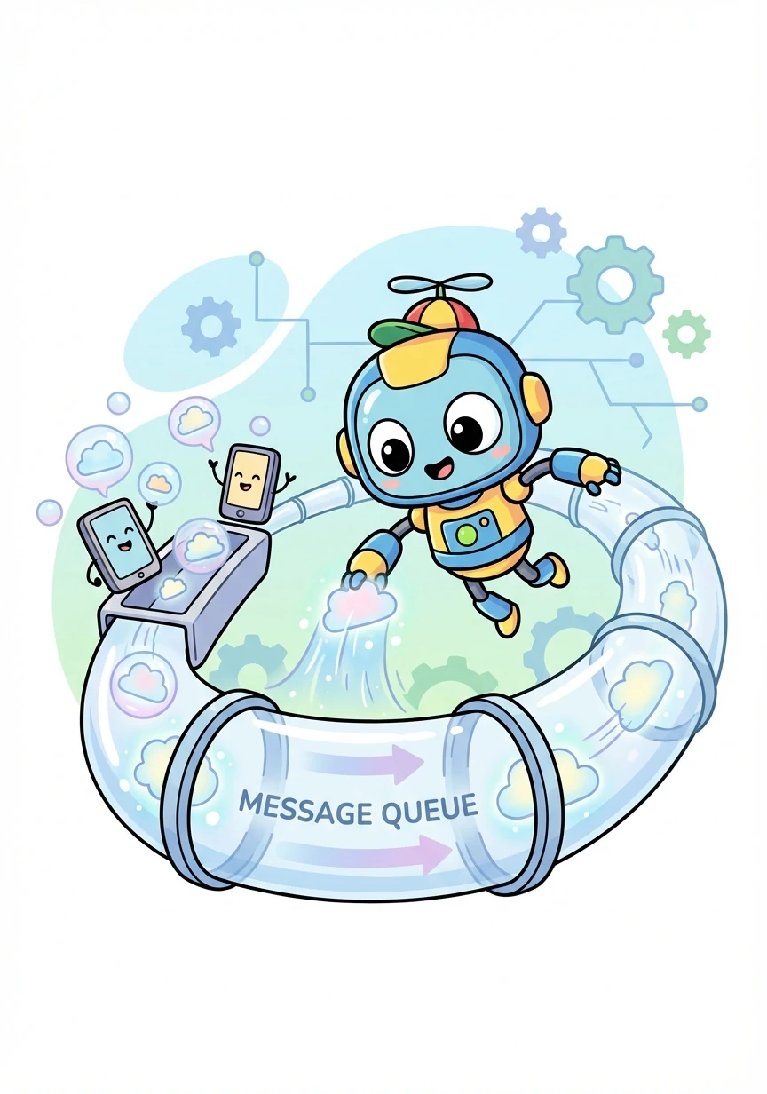 To handle the high volume of data, Arnie chose an asynchronous flow using message queues. Devices could send data without waiting for immediate responses, improving system performance.