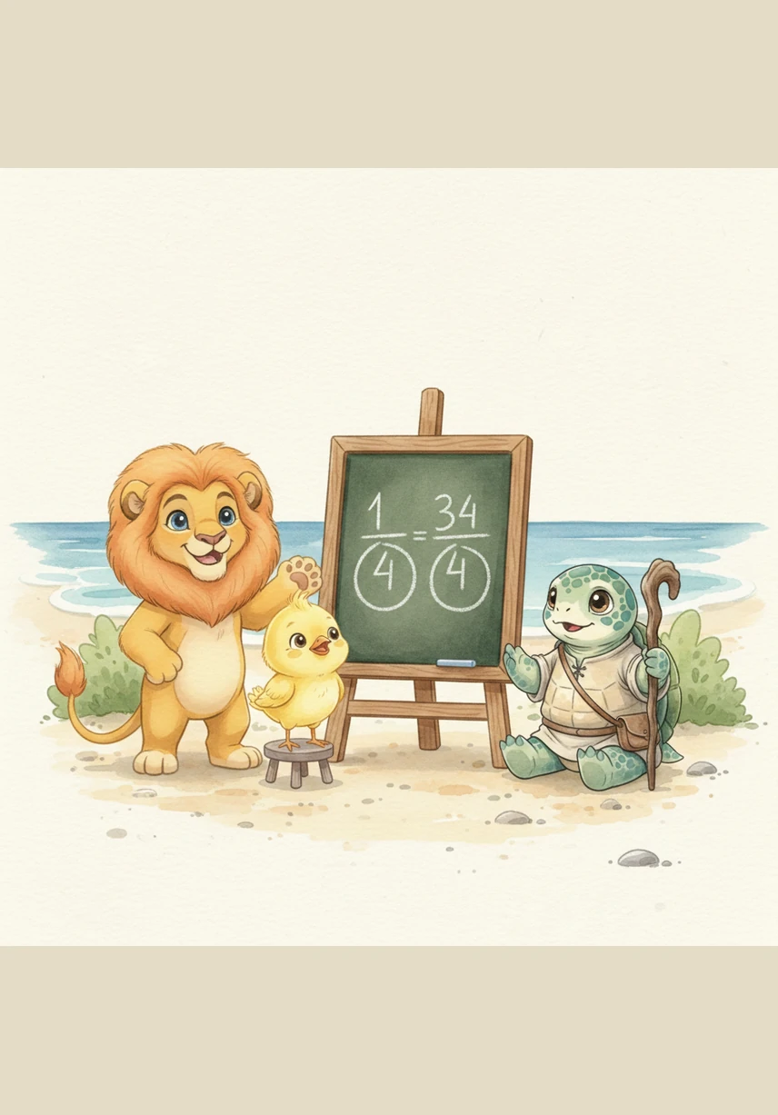 So, as long as the bottom number is the same, they are similar? Pip asks curiously. Leo nods and explains that it means the wholes were divided into the same number of equal parts.