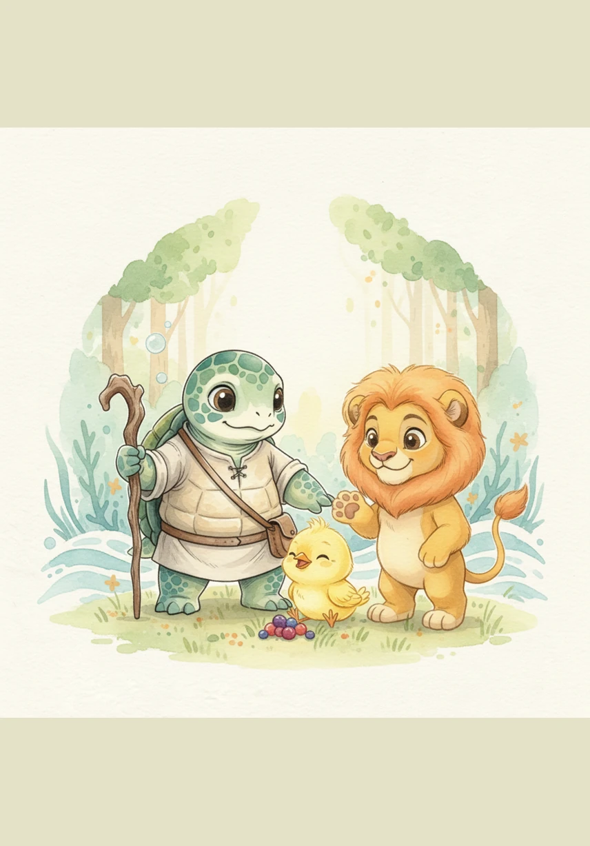 Suddenly, their friend the turtle arrives with a cake cut into six slices. Leo asks, if I have one-sixth and you have four-sixths, are they similar? Pip shouts, yes, because the bottom number is six for both!