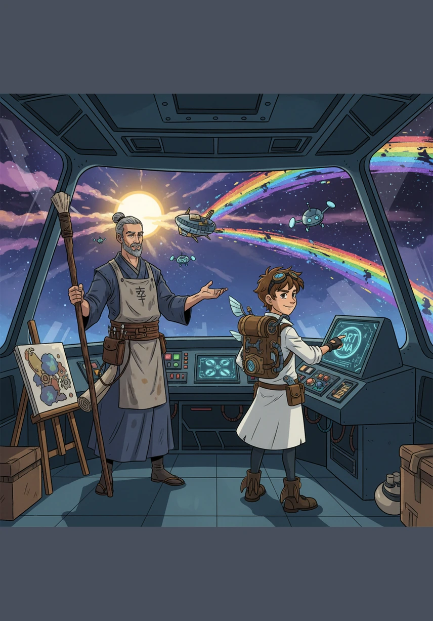 The diagnostic file closes with a digital snap, marked forever with the seal of Rino’s unique Art DNA. The ship sails toward a brighter sun, leaving a shimmering trail of color in its wake through the cosmos. This is not the end of her travels, but the glorious first chapter of Rino’s artistic legend.