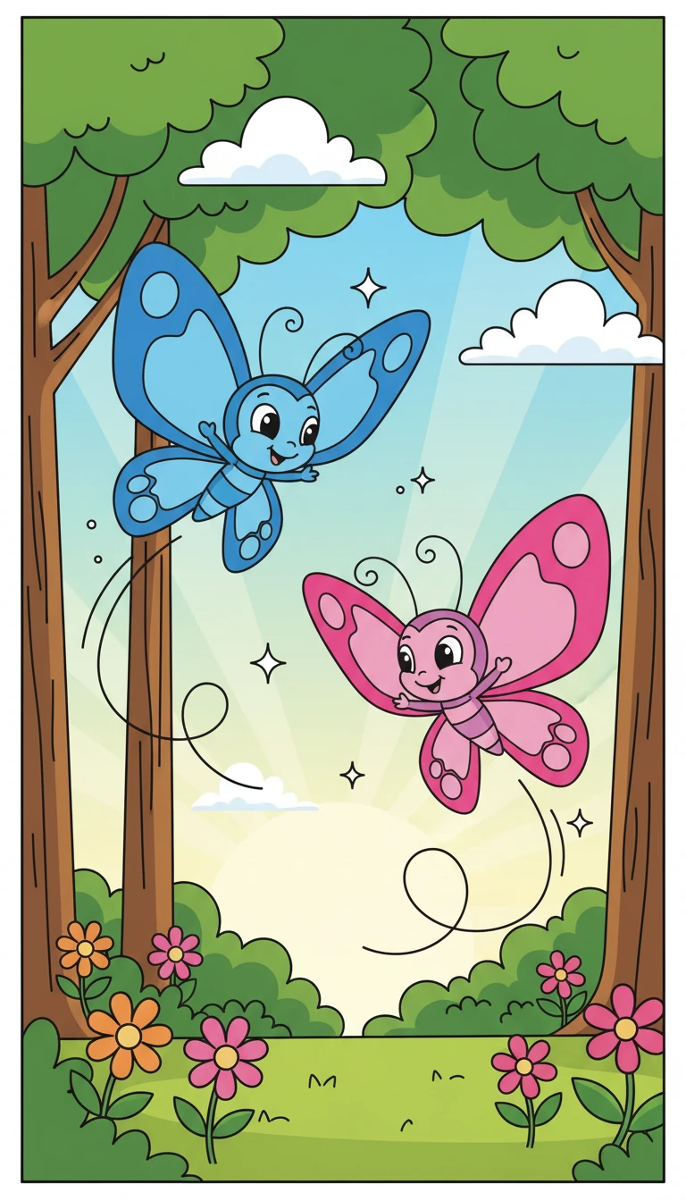 Çiçek ve Yaprak adında iki kelebek kardeş vardı. Çiçek, pembe kanatlı, Yaprak ise mavi kanatlıydı. Her sabah, güneşin ilk ışıklarıyla uyanır, ormanda oyunlar oynarlardı.