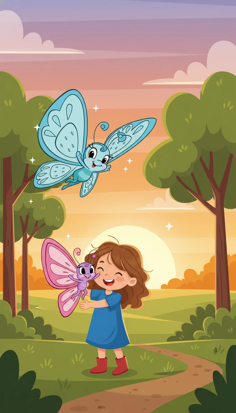 Gün batımına yakın, ormanın çıkışına vardılar. Alisa, kelebeklere teşekkür etti ve onlara sarıldı. Kelebekler de Alisa'ya el sallayarak ormana geri döndüler.