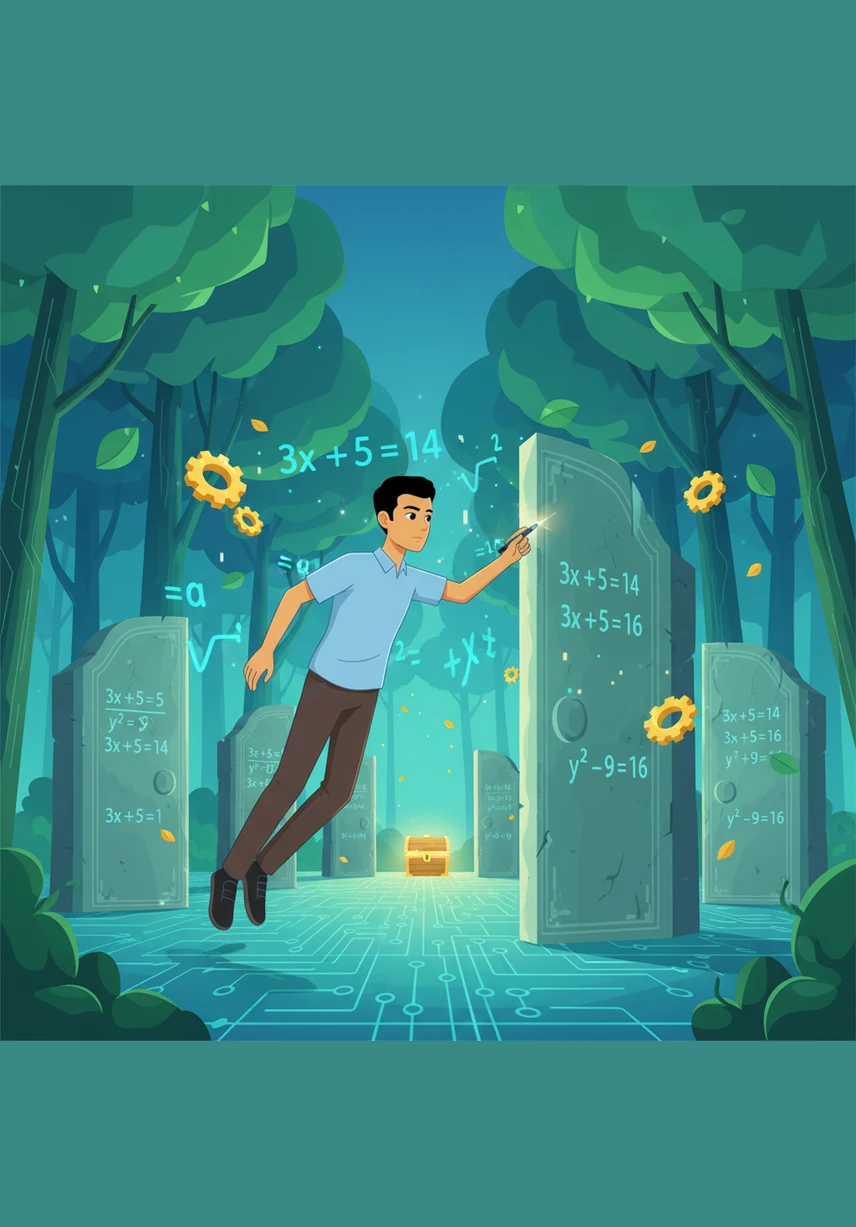 He dives into the Math Puzzle Maze, where he must solve algebraic equations to unlock stone gates within a lush, digital forest. Each correct answer helps his avatar move closer to the hidden treasure at the center of the labyrinth.