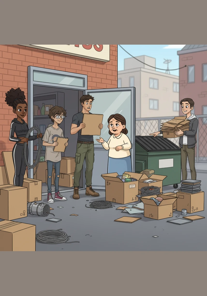 Para su sorpresa, sus amigos deciden quedarse con él y lo ayudan a recolectar cartón y alambres desechados de una tienda cercana. Juntos transforman lo que otros consideran basura en materiales valiosos para el proyecto del concurso.