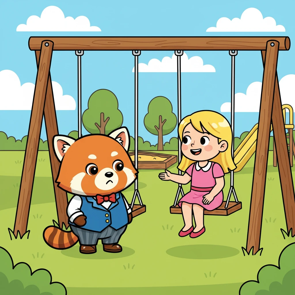 Bento, ouvindo com atenção, aprendeu que pedir licença mostrava respeito pelos outros. Ele se desculpou com a menina que estava no balanço e pediu para brincar também. A menina sorriu e o convidou.