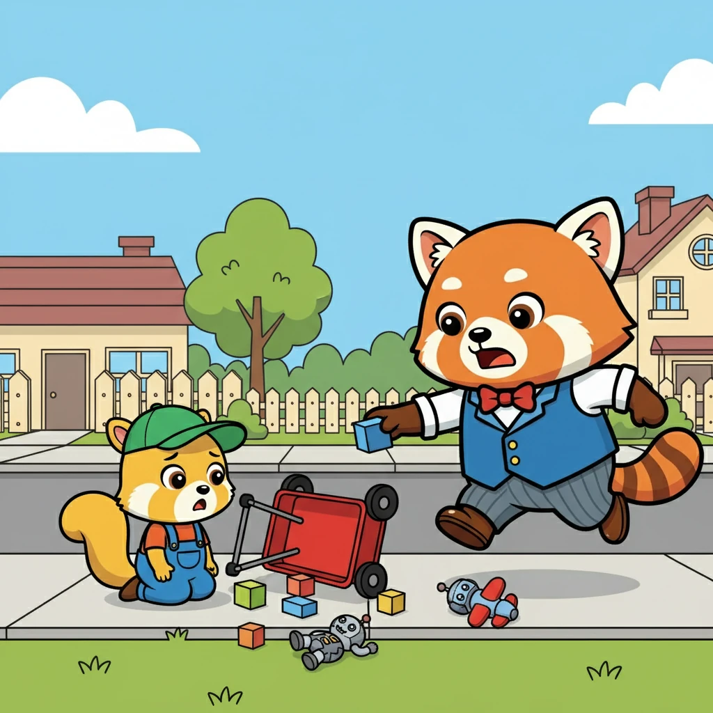 No caminho de volta para casa, Bento viu um amigo derrubando seus brinquedos. Sem hesitar, Bento correu para ajudar. Ele aprendeu que ajudar os outros era uma forma de mostrar gentileza.