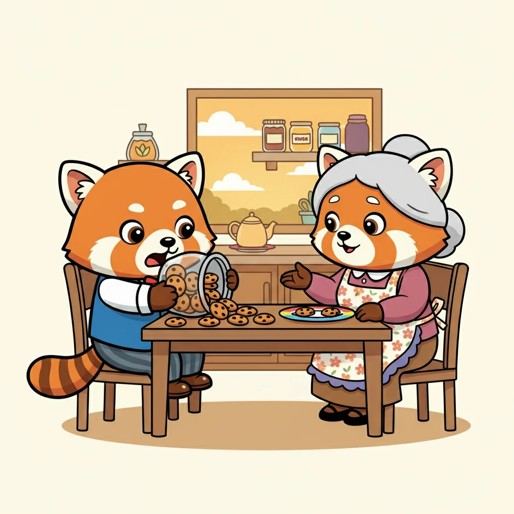 Chegando em casa, Bento e sua avó prepararam um lanche. Bento, faminto, pegou todos os biscoitos sem oferecer aos outros. Sua avó explicou que compartilhar era um ato de bondade.