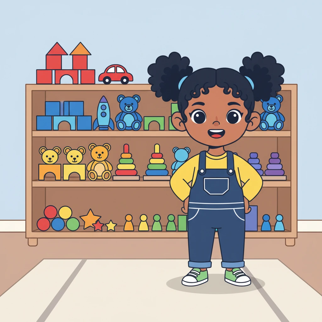 Soon, the toy corner was perfectly organized. Big toys were with big toys, small with small, and all the reds and blues had found their homes. An and Mai stood back, beaming with pride at their colorful, tidy work. A rainbow of sorted toys filled the background.