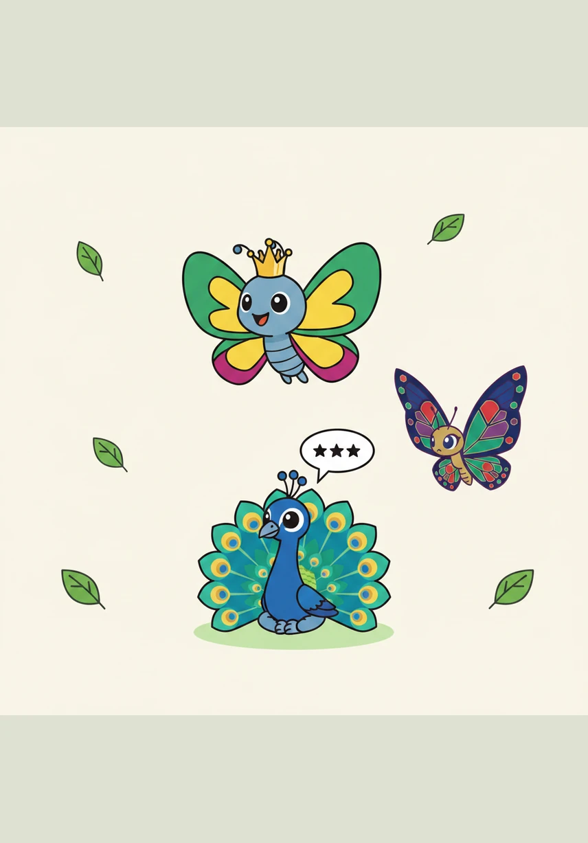 Despite her beautiful wings, Trisha was very scared of the vast, bright world outside her home. She preferred to stay tucked away in her soft bed of leaves rather than explore the forest with the others.