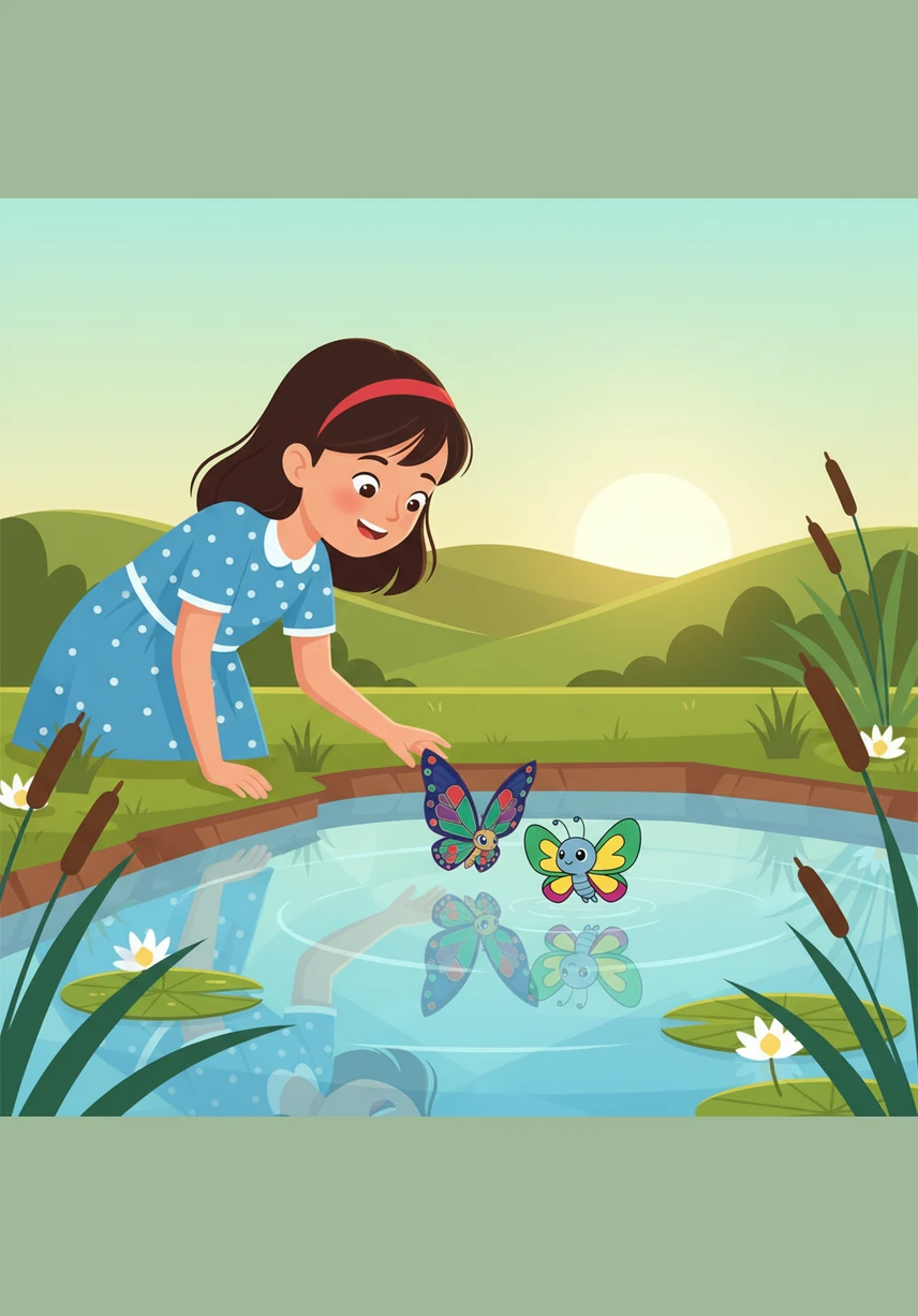 She leaned over the water and gasped at the reflection of a magnificent bird with a tail full of colorful eyes. She was confused and wondered if she had somehow transformed into something so grand and brave.