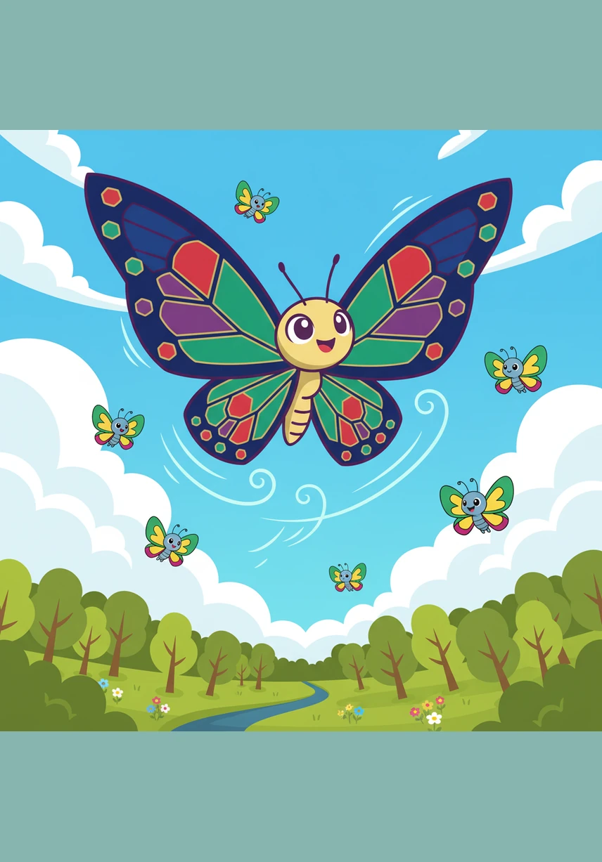 With a grand flap of her colorful wings, Trisha soared high into the sky, feeling the wind lift her up. For the first time in her life, she was proud to be a butterfly and ready for every adventure in the forest.