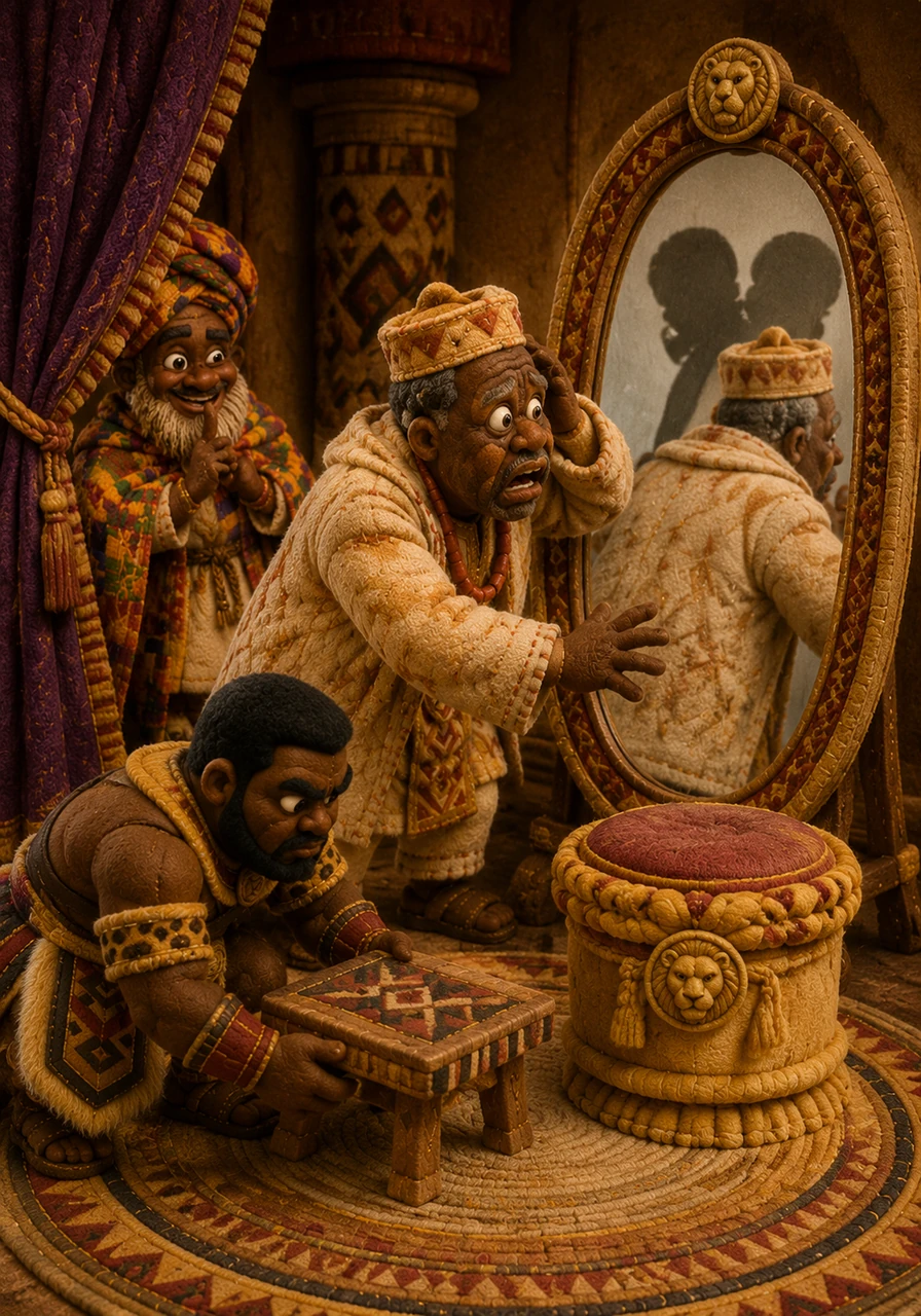 When the Chief stirred, Zola whispered from behind a silk curtain, "Great Chief, look! Your shadow has grown a second head!" As the confused leader scrambled to check the mirror in a panic, Zola swiftly swapped the heavy gold stool for a perfectly painted wooden replica.