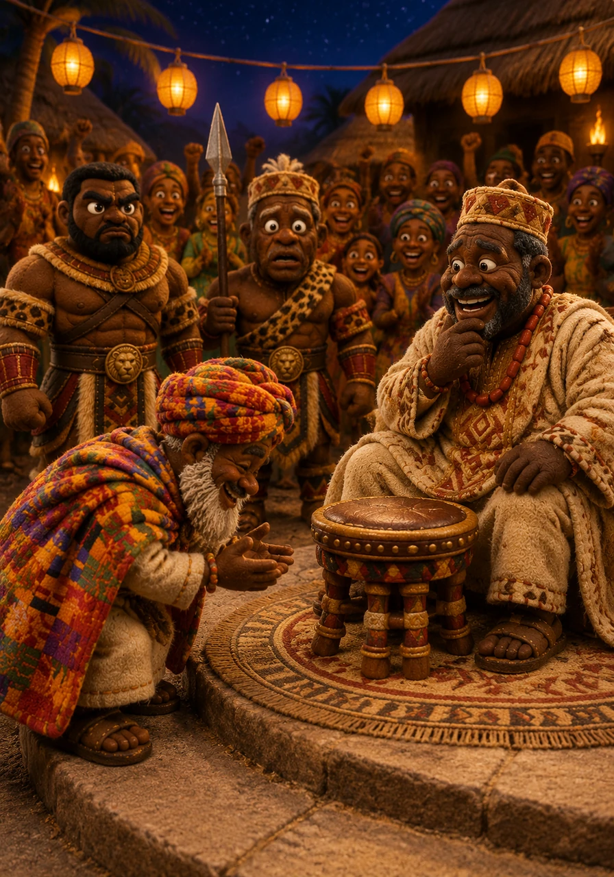 Zola returned the stool during the evening feast, bowing low and claiming he had simply polished it with the magic of the moonlight. The Chief couldn't help but chuckle at the man's sheer audacity, and the village celebrated the slickest, funniest trickster they had ever known.