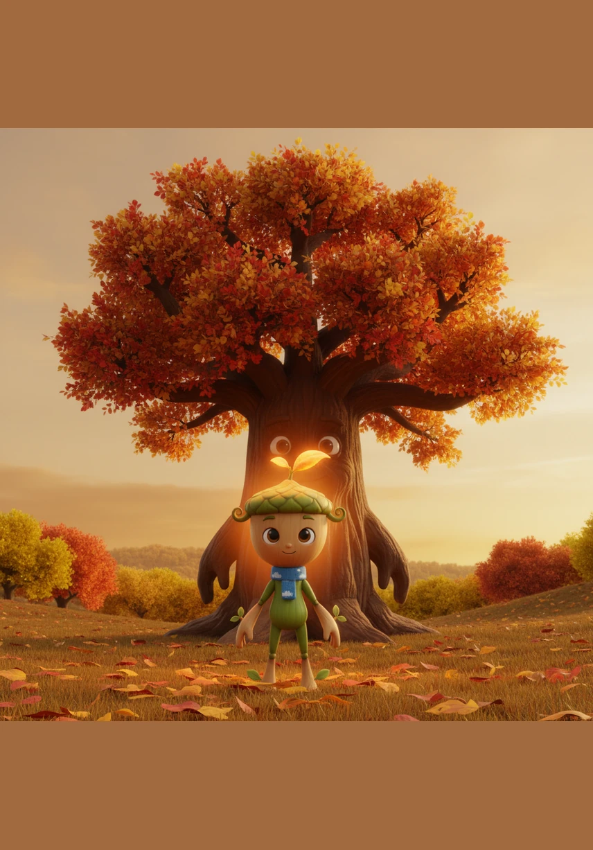 As autumn arrived, Pip’s few leaves turned a brilliant, fiery orange that glowed like a tiny lantern. He saw that even being small, he could bring beauty to the meadow in his own special way.