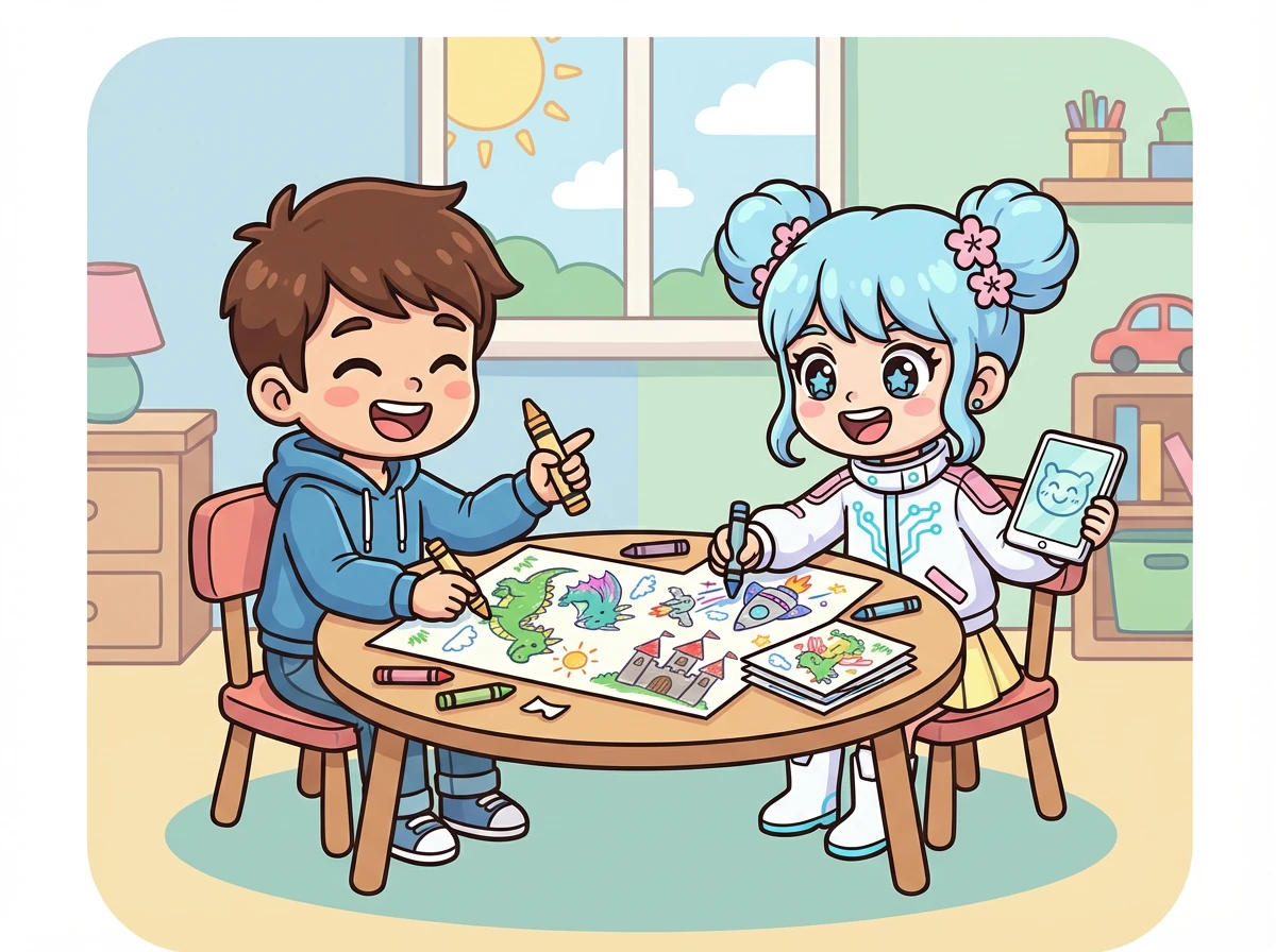 ケンタとユメは一緒に物語を作りました。ユメはケンタのアイデアに面白い要素を加え、あっという間に素晴らしい物語が完成しました。