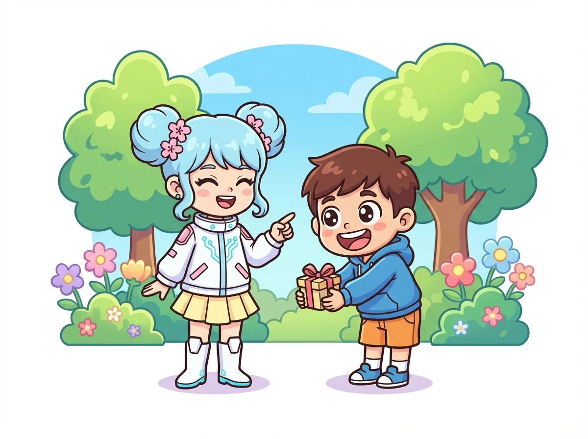 ケンタはユメに「ありがとう」と伝えました。ユメは「どういたしまして！ケンタがいてくれるから、私も嬉しいんだ。」と答えました。