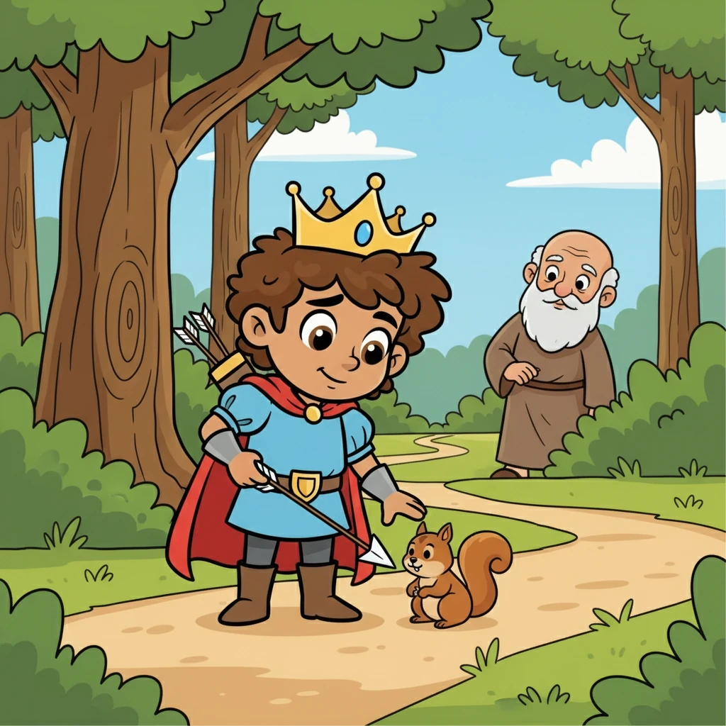 One afternoon, while practicing archery, Arjuna saw a tiny squirrel struggling to cross the path. He immediately stopped his practice and gently helped the squirrel to safety. Guru Drona observed Arjuna's act of kindness.