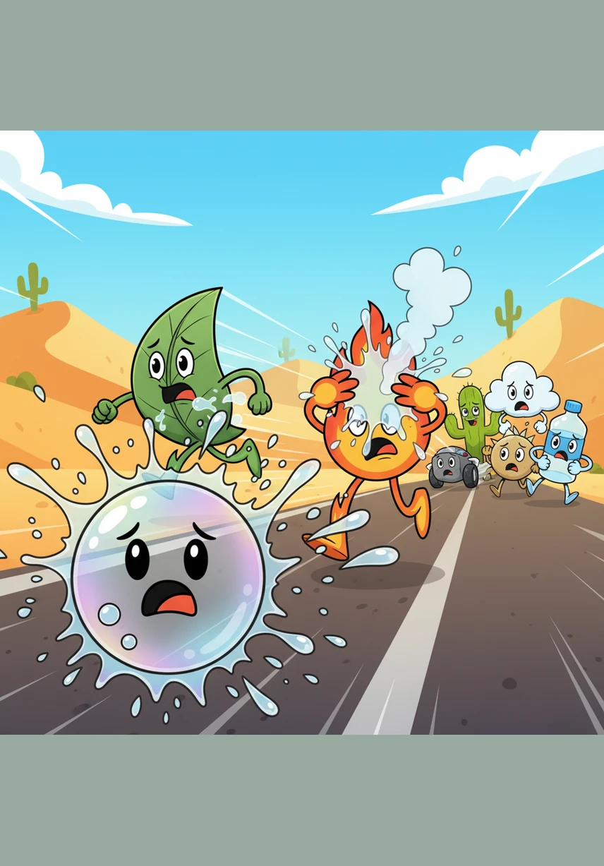 During a frantic scramble, Bubble accidentally hits a sharp corner and pops into a splash of water. Moments later, a high-tech recovery machine whirrs to life, reconstructing her perfectly so she can rejoin her friends in the race.