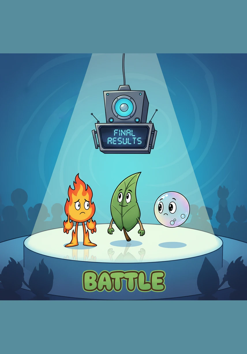 The mysterious speaker box returns to announce the final results as the sky turns a brilliant shade of pink and orange. The objects hold their breath, knowing that their journey has changed them more than any prize ever could.