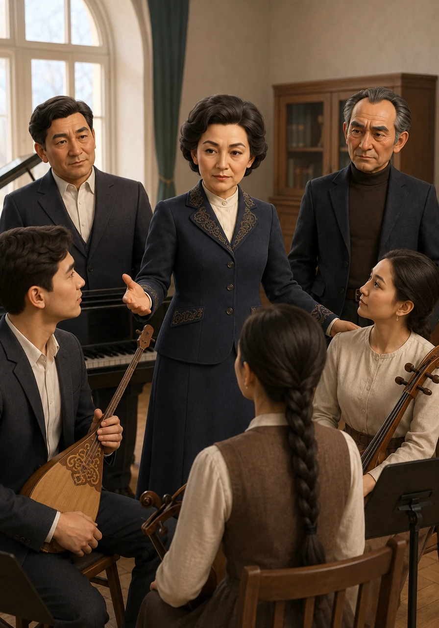 As a dedicated educator at the Kurmangazy Conservatory, Gaziza pours her knowledge into the next generation of Kazakh musicians. She stands among her students like a guiding star, offering wisdom and encouragement as they find their own creative paths. Her legacy lives on through the many composers and performers she mentored with patience and passion.