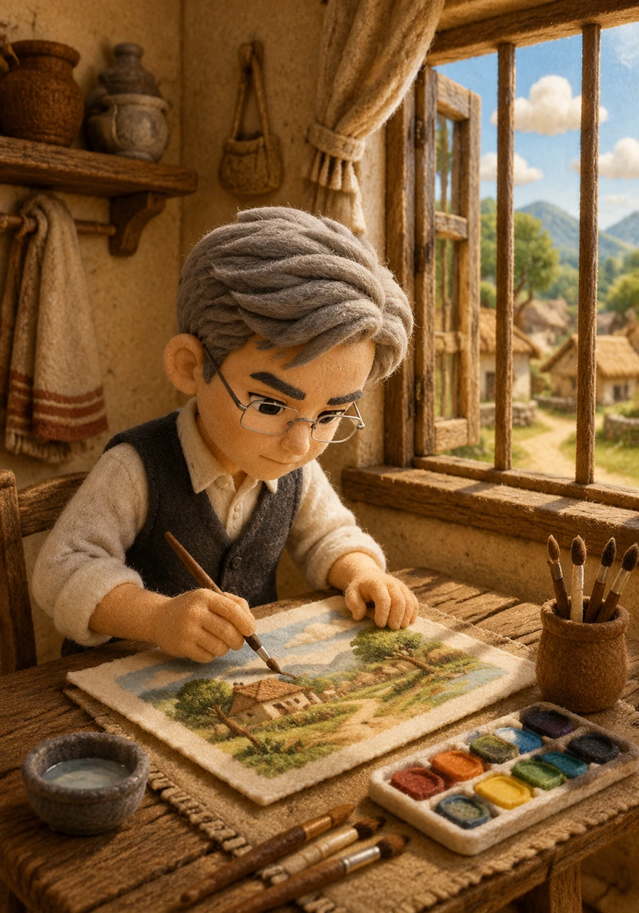 Mehul spent his free hours practicing with his modest set of colors and brushes. He sat by the window, pouring his heart and soul onto the paper, capturing the beautiful landscapes of his village.